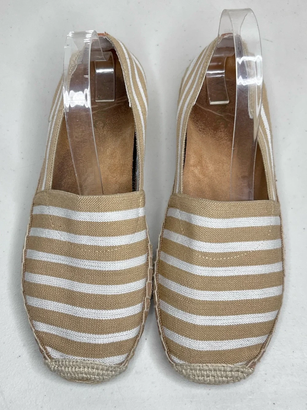 Vionic Valeri Sand Striped Nautical Coastal Resort Espadrille Flats Sz 9